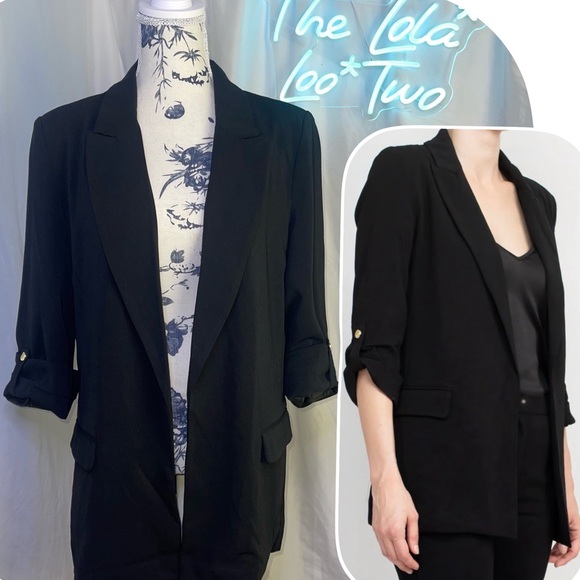 NWT T Tahari Solid Open Front Blazer, Button Detail Rolled  3/4 Sleeves • Sz.L - Picture 1 of 11